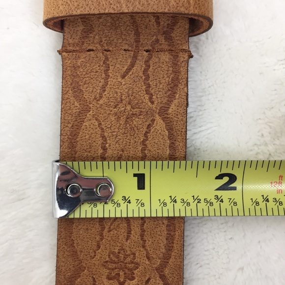 Brazilian Leather Belt Tan Embossed Floral Small - Picture 6 of 8